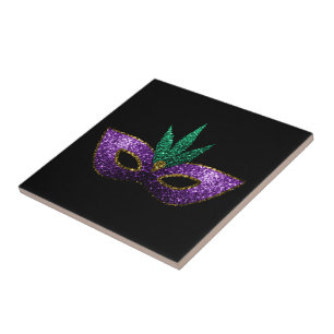 Mardi Gras Maske Lila grüne Glitzern schwarz Fliese