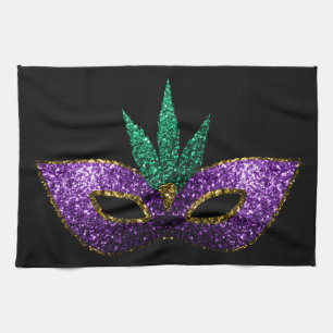 Mardi Gras Maske Lila grüne Glitzern schwarz Handtuch