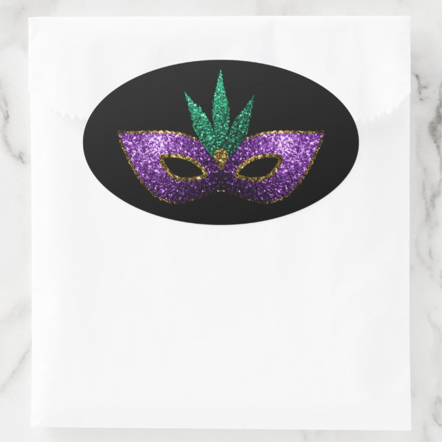 Mardi Gras Maske Lila grüne Glitzern schwarz Ovaler Aufkleber (Tasche)