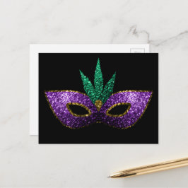 Mardi Gras Maske Lila grüne Glitzern schwarz Postkarte