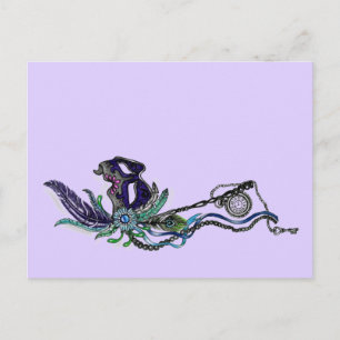 Mardi-Gras-Maske mit Taschenuhr Postkarte
