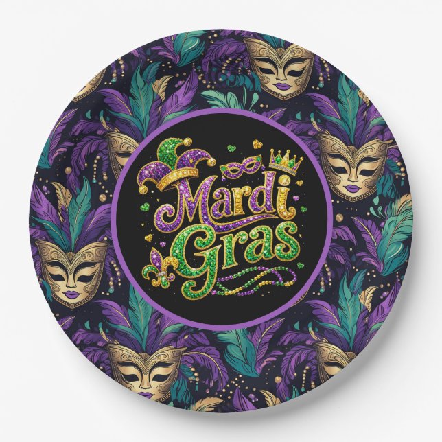 Mardi Gras-Maske  Pappteller (Vorderseite)
