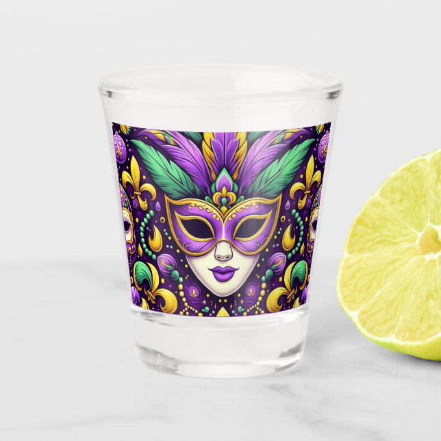 Mardi Gras maske/perlen/Lilie Schnapsglas (Vorderseite)