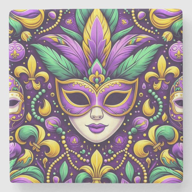 Mardi Gras maske/perlen/Lilie Steinuntersetzer (Vorderseite)