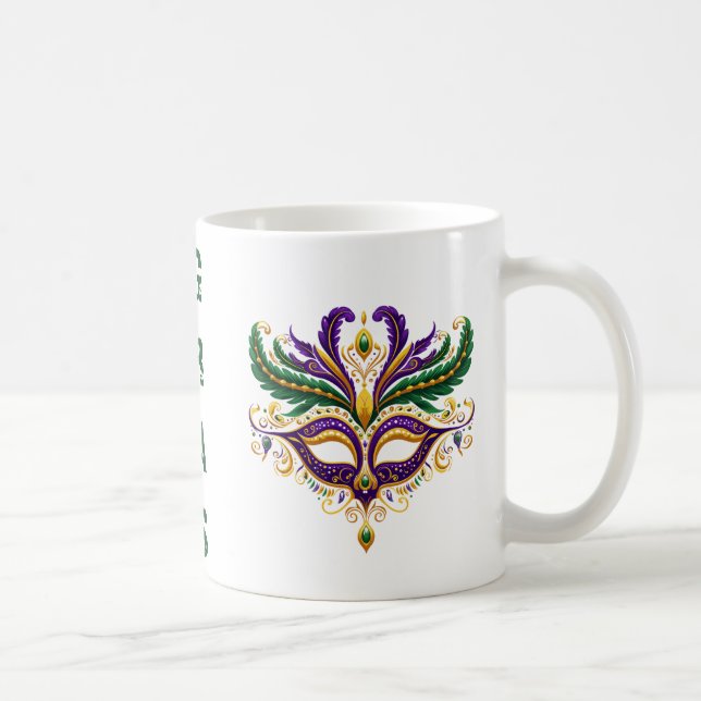 Mardi Gras Maske Tasse, Lila, grün, gelb Kaffeetasse (Rechts)