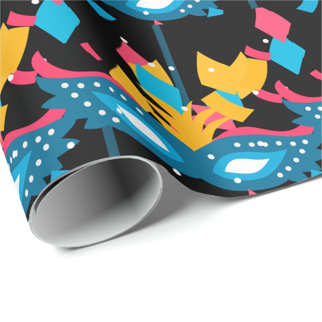 Mardi Gras Maske und Confetti auf schwarz Geschenkpapier (Rolleneckpunkt)