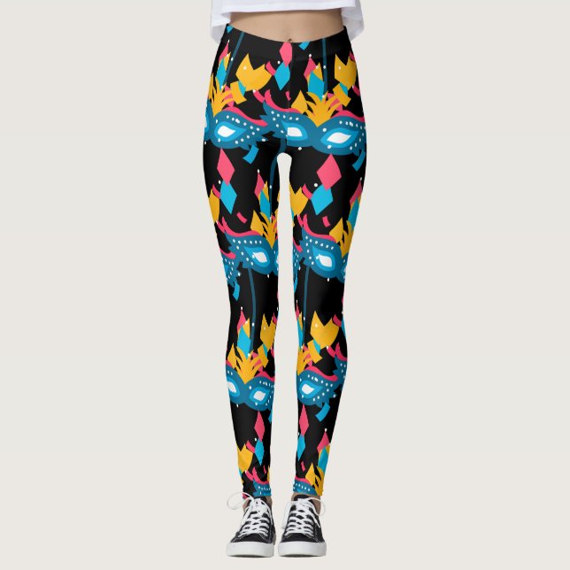 Mardi Gras Maske und Confetti Leggings (Vorderseite)