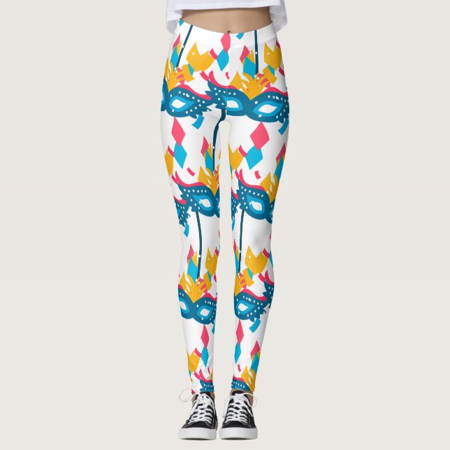 Mardi Gras Maske und Confetti Leggings (Vorderseite)