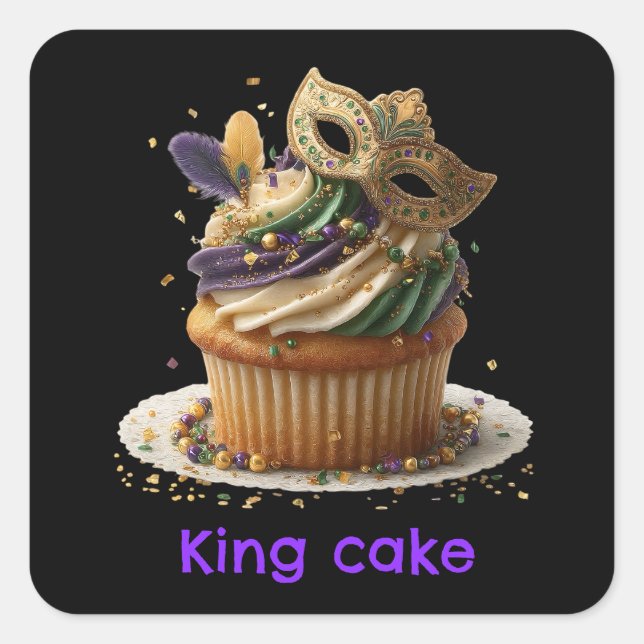 Mardi Gras Masked Cupcake Celebration Quadratischer Aufkleber (Vorderseite)