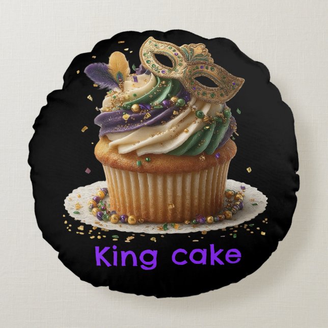 Mardi Gras Masked Cupcake Celebration Rundes Kissen (Vorderseite)