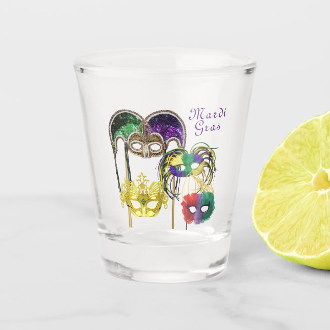 Mardi Gras Masken 1 Schnapsglas (Vorderseite)