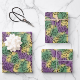 Mardi Gras-Masken und -Perlen im Doodle-Art-Stil Geschenkpapier Set