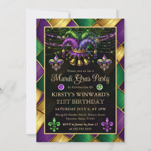 Mardi Gras Maskenball 21. Geburtstag Einladung