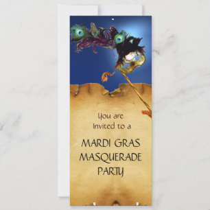 MARDI GRAS MASKENBALL, lila blau Einladung
