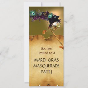 MARDI GRAS MASKENBALL, lila gelb Einladung