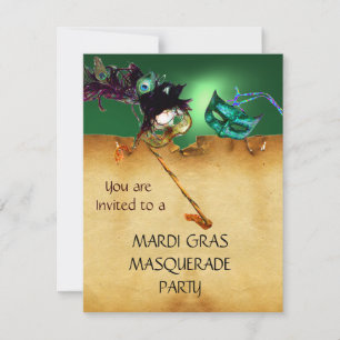 MARDI GRAS MASKENBALL, orange blau Einladung