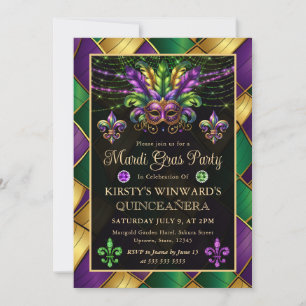Mardi Gras Maskenball Quinceanera Einladung