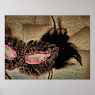 Mardi Gras Maskenballmaske Rosa Antik Karneval Poster