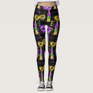 Mardi Gras Maskenmuster Gold Lila Leggings