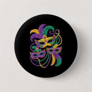 Mardi Gras Maskerade Maske Perlen Feder Karneval Button