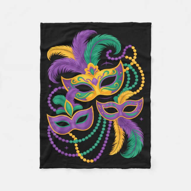 Mardi Gras Maskerade Maske Perlen Feder Karneval  Fleecedecke (Vorderseite)