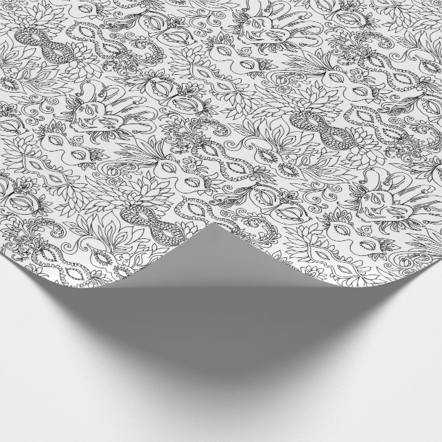 Mardi Gras maskiert Schwarz-weiße Farbe Ihre eigen Geschenkpapier (Ecke)