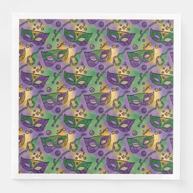 Mardi Gras Masks and Beads Purple Green Yellow Serviette (Vorderseite)