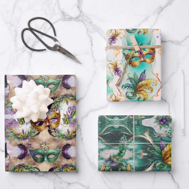 Mardi Gras Masks Geschenkpapier Set (Vorderseite)
