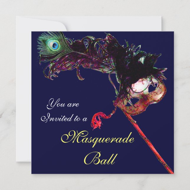 MARDI GRAS MASQUERADE BALL, blau weiß Einladung (Vorderseite)