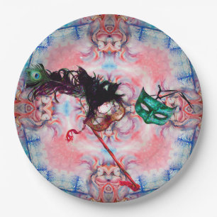 MARDI GRAS MASQUERADE BALL MASK Blau Pink Lila Pappteller