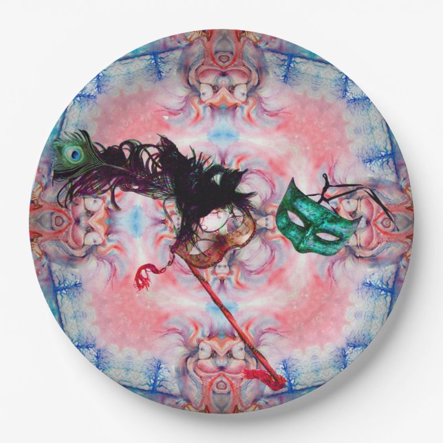 MARDI GRAS MASQUERADE BALL MASK Blau Pink Lila Pappteller (Vorderseite)