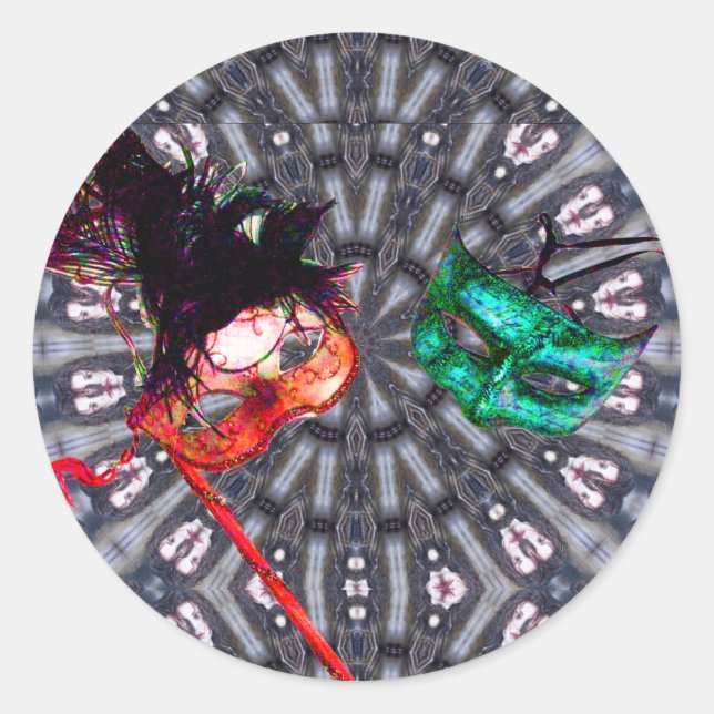 MARDI GRAS MASQUERADE BALL MASK Blau rosa lila Runder Aufkleber (Vorderseite)