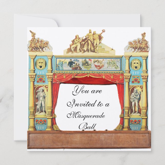 MARDI GRAS MASQUERADE BALL MASKS PUPPET THEAATER EINLADUNG (Vorderseite)