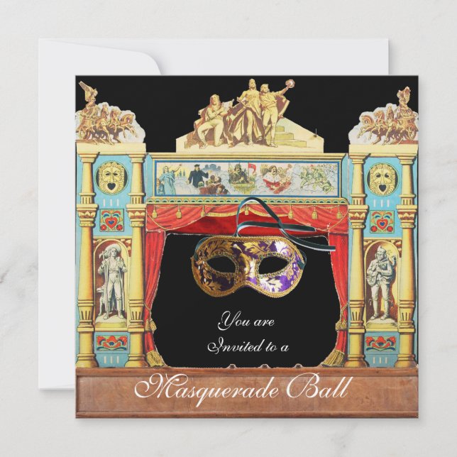 MARDI GRAS MASQUERADE BALL MASKS THEATER BÜHNE EINLADUNG (Vorderseite)