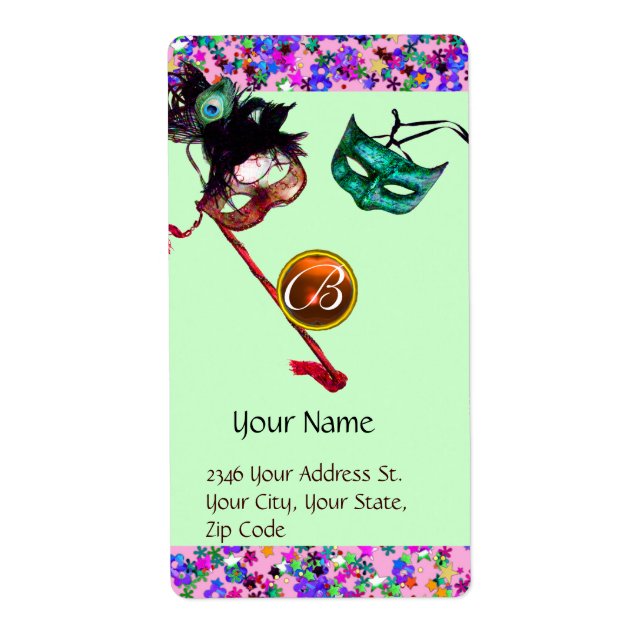 MARDI GRAS MASQUERADE Confetti-Edelstein-Monogramm (Vorne)