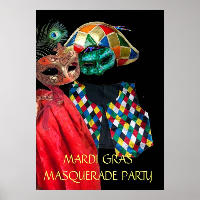 MARDI GRAS MASQUERADE COUPLE, HARLEQUIN COSTUME POSTER (Vorne)