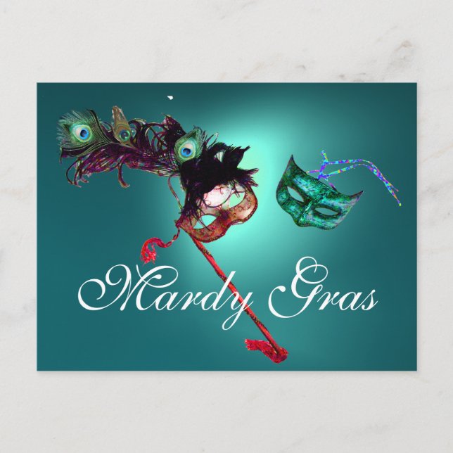 MARDI GRAS MASQUERADE Edelblau Postkarte (Vorderseite)