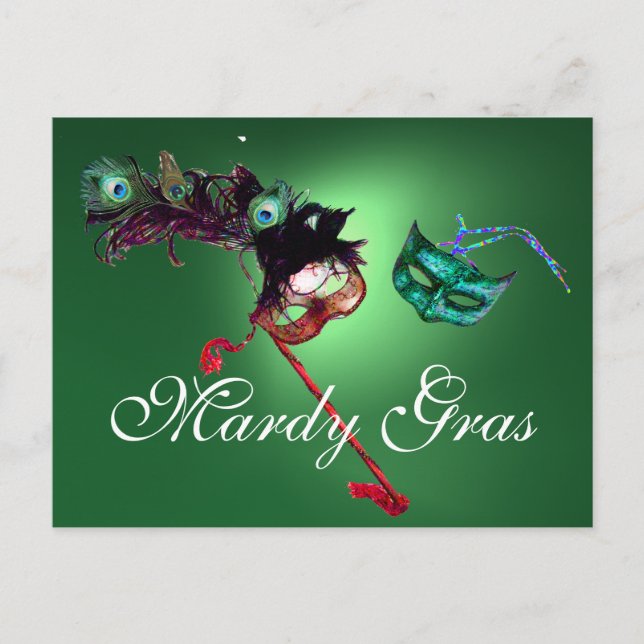 MARDI GRAS MASQUERADE Edelgrün Postkarte (Vorderseite)