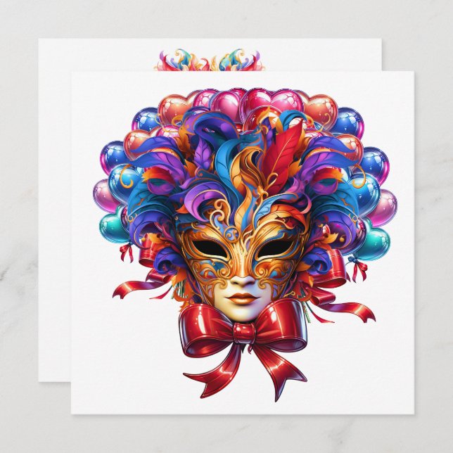 Mardi Gras Masquerade Einladung (Vorne/Hinten)