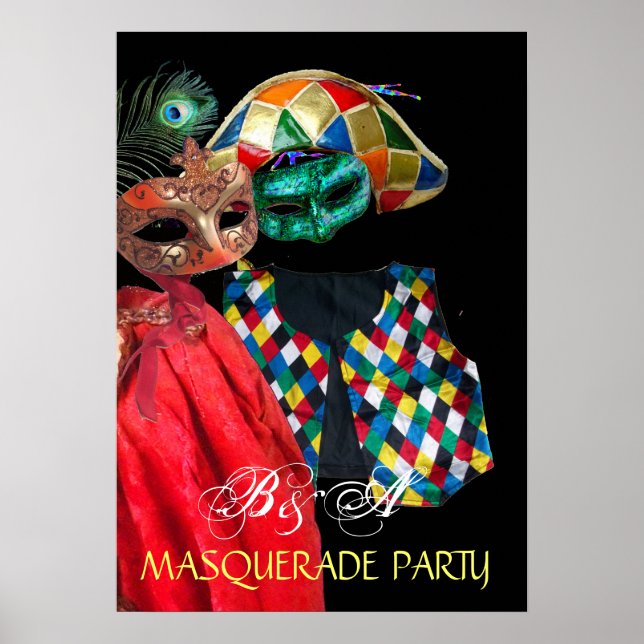 MARDI GRAS MASQUERADE, HARLEQUIN COSTUME MONOGRAM POSTER (Vorne)