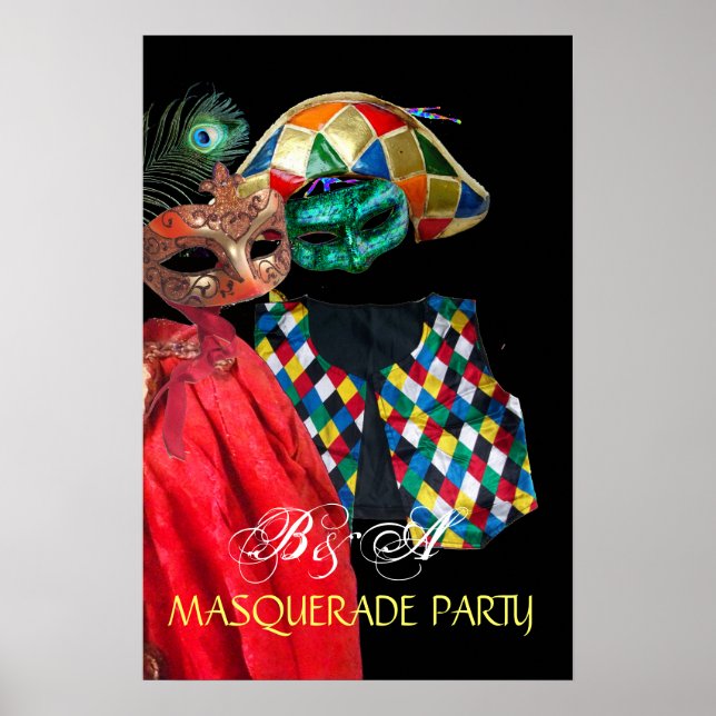 MARDI GRAS MASQUERADE, HARLEQUIN COSTUME MONOGRAM POSTER (Vorne)