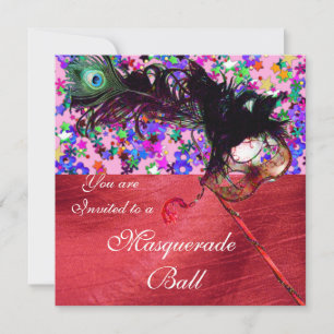 MARDI GRAS MASQUERADE & KONFETTI rote Seide Einladung