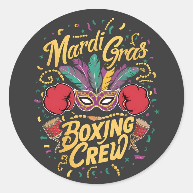 Mardi Gras Masquerade lebhaft mit Boxing Crew. Runder Aufkleber (Vorderseite)