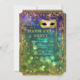 Mardi Gras Masquerade Mask Bokeh Gold Glitzer Einladung