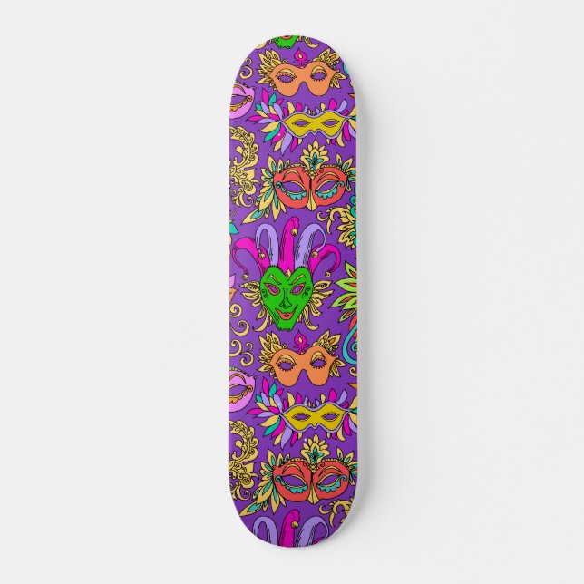 Mardi Gras Masquerade Mask Bright Lila Green Skateboard (Vorne)
