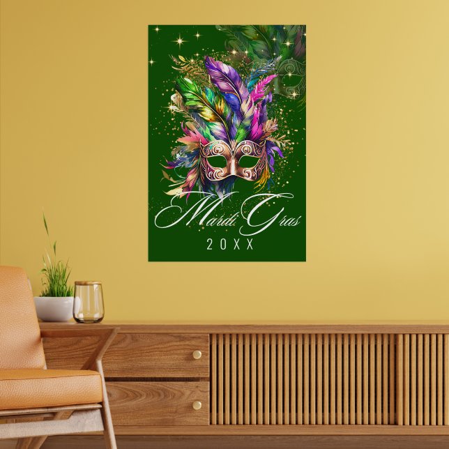 Mardi Gras Masquerade Mask | Grünes Poster (Wohnzimmer 2)