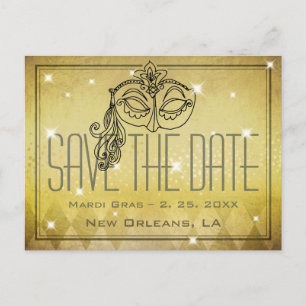 Mardi Gras Masquerade Maske Gold Save the Date Postkarte