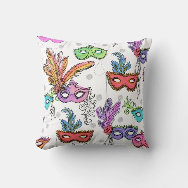 Mardi Gras Masquerade Masken Helle Farbe Kissen (Vorderseite)