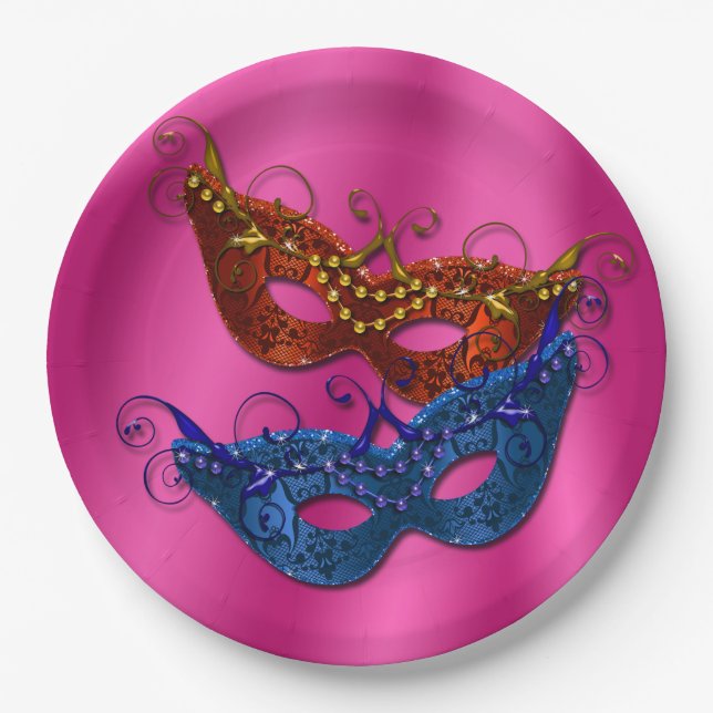 Mardi Gras Masquerade Masken Paper Tellers 9" Pappteller (Vorderseite)