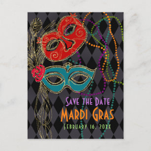 Mardi Gras Masquerade Masken Schwarzes Harlequin Einladungspostkarte